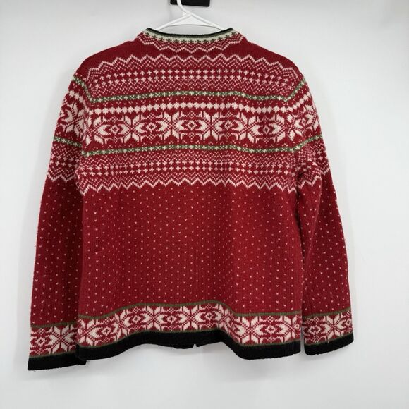VTG Susan Bristol Cardigan Sweater S 100% Wool Red Nordic Fair Isle Knit - Picture 11 of 16